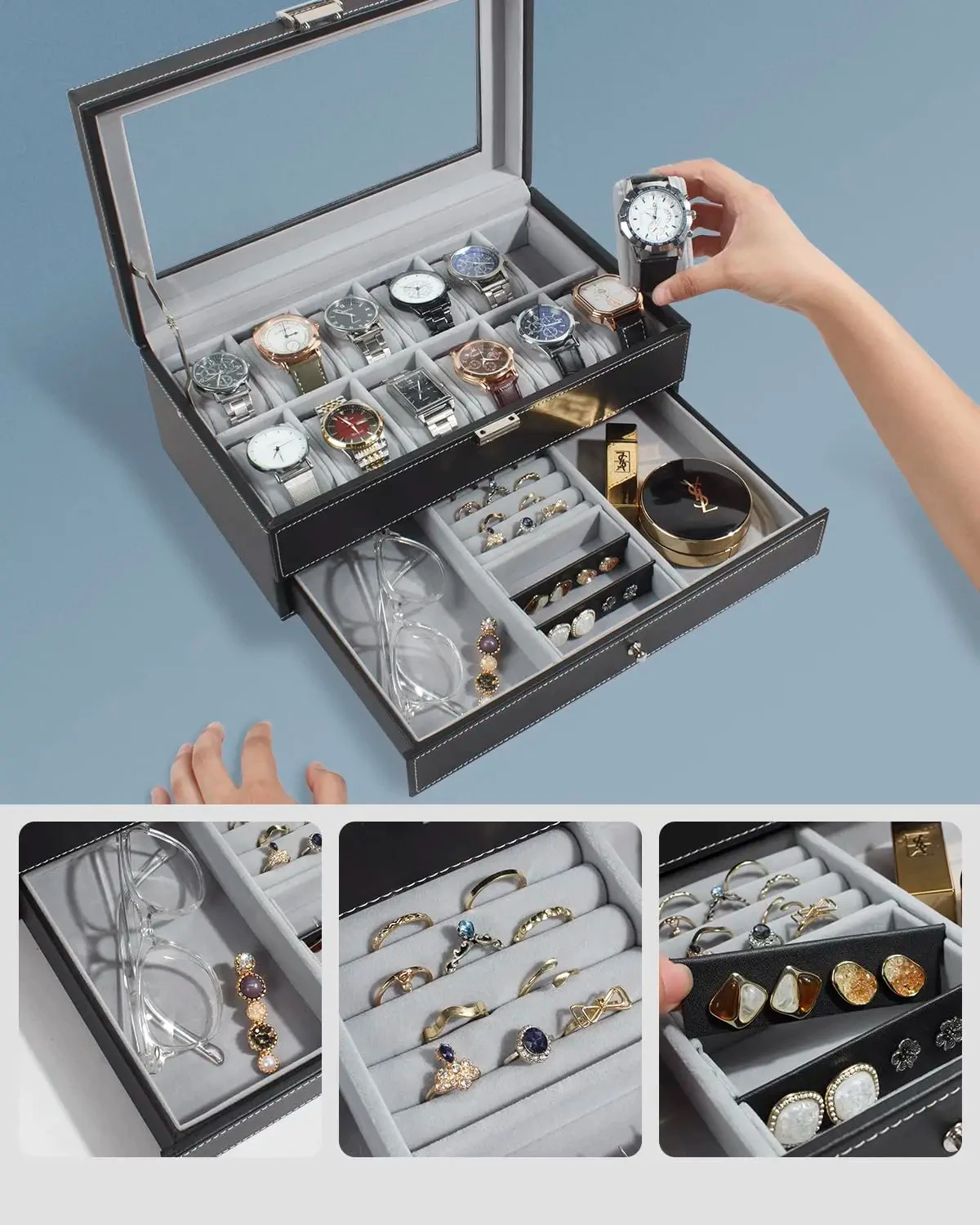 새로운 12 슬롯 가죽 잠금식 시계 보관함, 남녀 공용 - Men Accessories Organiser 리뷰 및 가격